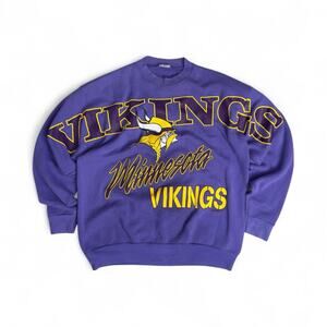 Vtg 1994 NFL Minnesota Vikings Purple Crew Neck Sweater Spell Out Logo Sz L